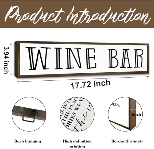 Wine Bar Sign, Rustic Wooden Hanging Signs, Farmhouse Home Decoration for Kitchen Bar, Wall Decor Art, Wine Club Decor, Decorative Wooden Signs and Plaques, 17.8x4x1.2 inches - Image 2