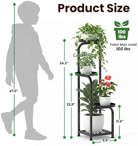 TOSKING 4-Tier Square Corner Plant Stand Indoor Outdoor, Anti-Tip, Black - Image 3