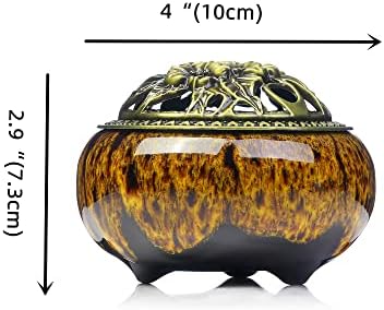 Incense Burner with Calabash Incense Stick Holder - Porcelain Charcoal Censer for Use with Resin Granular Powder Cone or Coil Incense (Kiln-Colored Yellow) - Image 5