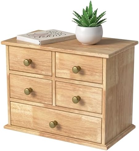 Oak Desk Organizer with Drawers, Durable Wooden Desktop Storage Box by JNFUZ