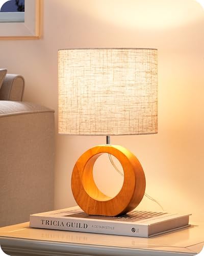 EDISHINE Small Wood Table Lamp, Nightstand Lamp, ON-Off Switch, Living Room by EDISHINE