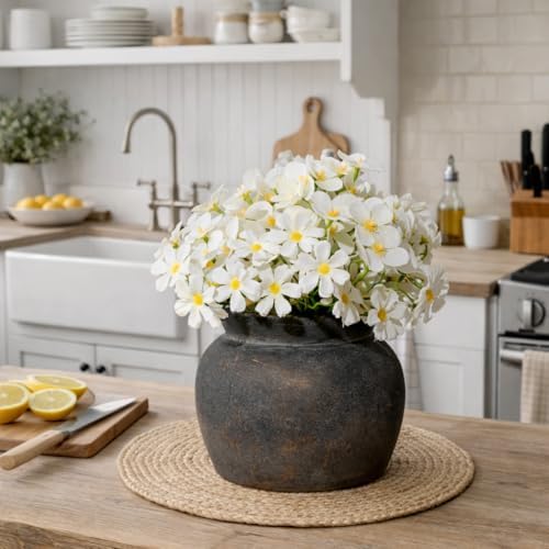 SIDUCAL Ceramic Flower Vase with Wide Mouth Lace, 5.1 Inch Pottery Rustic Farmhouse Boho Vases, Small Terracotta Vase for Home Decor, Table, Living Room, Bathroom, Shelf, Wedding, Bronze - Image 5