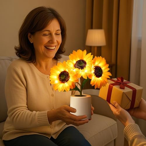 Lifnatty Sunflower Lamp Gifts for Women, Birthday Gift for Women, Mom, Sister, Girlfriend, Rechargeable Flower Lamp Night Light, Dimming Table Lamp, Anniversary Bedroom Decor - Image 2