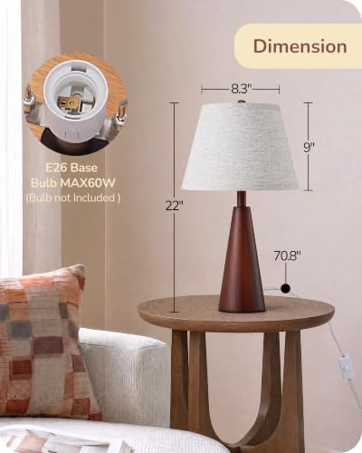 EDISHINE Farmhouse Table Lamp with Tapered Mahogany Wood Base, E26 Socket - Image 4