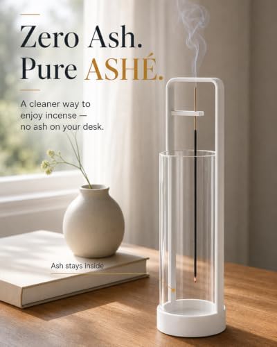 Incense Holder with Ash Catcher – Upside Down Incense Burner, Windproof Glass No Mess Heavy Metal Base, Anti-Ash Incense Holder for Sticks, Minimalist Desk Decor for Home Meditation Yoga (White) - Image 2