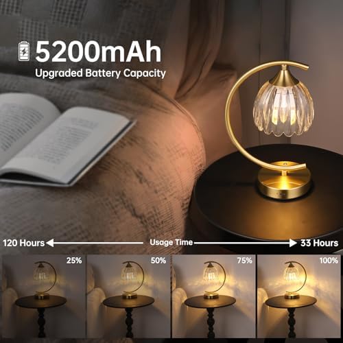 Shenmoyl Set of 2 Tulip Table Lamp, 5200mAh Cordless Touch Control Table Lamp with 3 Color Temps & Stepless Dimming, Rechargeable Battery Table Lamp for Living Room, Bedroom, Shelf (Transparent Tulip) - Image 2