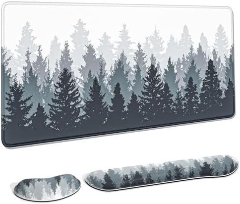 Auhoahsil Large Mouse Pad with Wrist Rests for Keyboard & Mouse, Thick Soft Ergonomic Memory Foam Wrist Supports, Big & Long Desk Mat 35.5 x 15.7 in, for Office Gaming Computer, Misty Forest by Auhoahsil