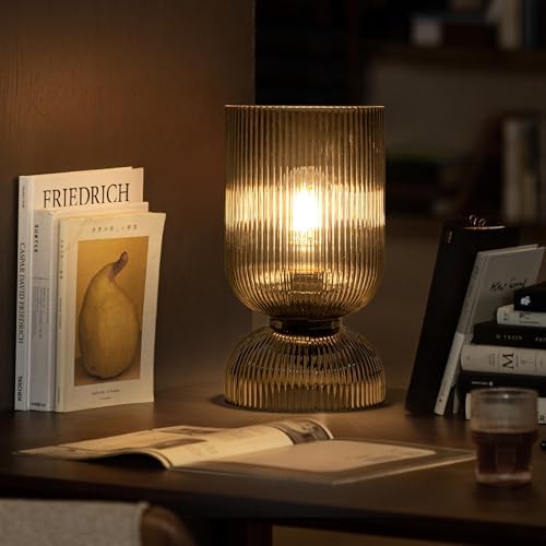 Modern Table Lamp,Glass Mid Century Lamp with Smoky Gray Glass Shade, Bedside Lamp with On/Off Switch, Minimalist Nightstand Lamp for Bedroom, Living Room, Office (Bulb not Included) - Image 4