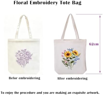 Vigdit Canvas Tote Bag Embroidery Kit for Beginners, Needlepoint Cross Stitch Kit for Adult Beginner, DIY Reusable Grocery Bags Embroidery Starter Kit with Stamped Floral Tools & Instructions - Image 7