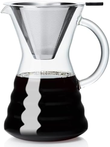 Unbreakable - Pour Over Coffee Maker with Permanent Stainless Filter 40 fl oz, Thickened Heat-Resistant Borosilicate Glass Dripper Coffee Brewer, Stovetop Safe by Unbreakable