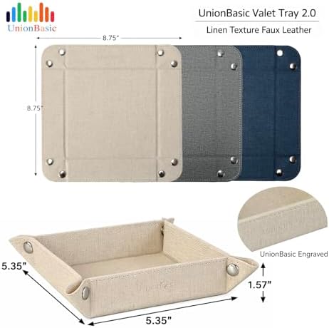 UnionBasic Small Valet Tray, Jewelry Tray for Rings Watches Earrings, Entryway Catchall Caddy for Coins Keys Change, Nightstand Bedside Valet Holder, Trays for Electronic Gadgets, Beige - Image 3