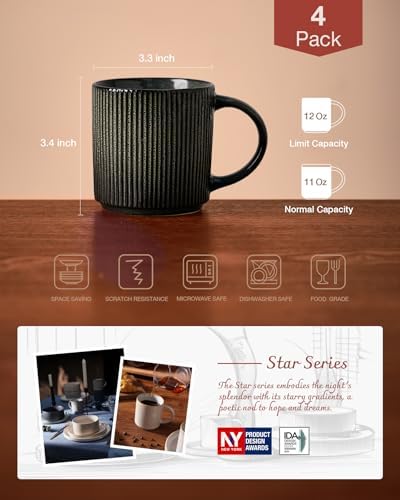 famiware Coffee Mug Set of 4, Star 12 oz Ceramic Mugs Cups Set with Handle - Image 4