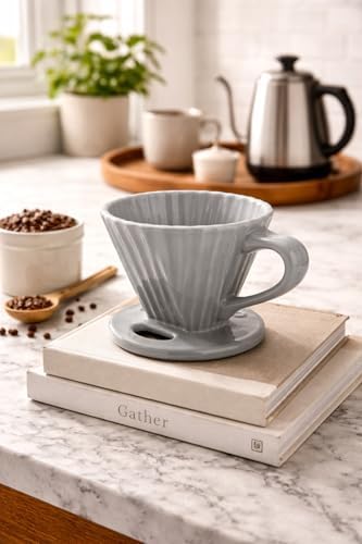Chantal "Lotus ceramic pour over coffee dripper, 8 ounces (Ombre Fade Grey) - Image 3