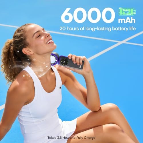 6000mAh Portable Handheld Fan with Ice Cooling, 199 Levels Stepless Speed, 20H Long Battery Life, 20000RPM Turbo Fan Rechargeable Personal Mini Fan for Travel, Outdoor, Makeup - Image 4