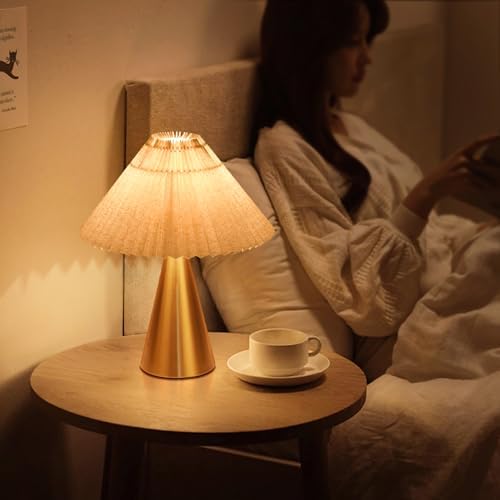 Ziqqeelam Gold Touch Control Table Lamp, Pleated Table Lamp,Brass Gold Bedroom Lamps for Nightstand, Small Scalloped Lamp Shade Table Lamps for Small Spaces for Bedroom,Living Room - Image 7
