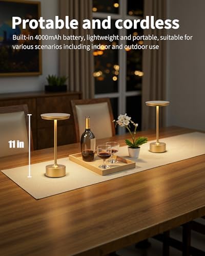 PUSU Rechargeable Table Lamps Set of 2, Gold Cordless Portable Desk Lamp - Image 2