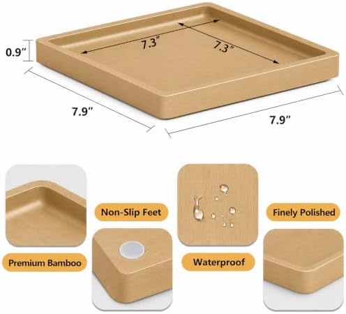 Weenson Bamboo Bathroom Vanity Tray Countertop, Decor, 7.9" x 7.9" Gold - Image 2