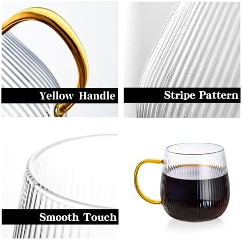 GLASKEY Borosilicate Glass Coffee Mugs Set of 2,12 oz Glass Coffee Cups with Vertical Stripes Pattern,Clear Tea Cup for Tea,Coffee,Latte,Hot and Cold Beverage,Christmas Thanksgiving Gifts - Image 2