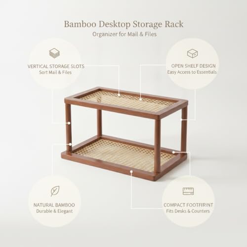 Natural Bamboo Desktop Organizer Rack - Vertical File & Mail Holder for Office Desk, Kitchen Counter, or Entryway Table - Image 4