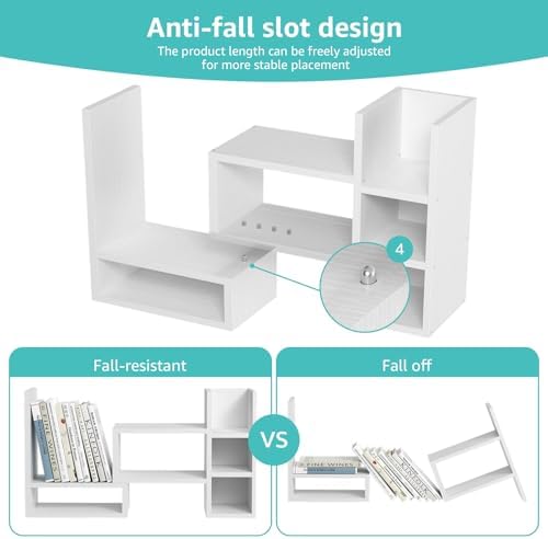 NUTIKAS Desk Shelves Desktop Organizer Shelf - White Office Organization for Top of Desk Organizers and Accessories Corner Bookshelf Table Top Shelving Small Hutch Decorations for Women Office - Image 7