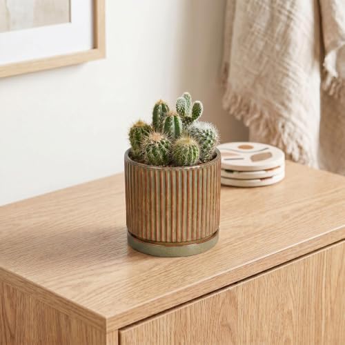 4 Inch Pots for Plants, Ceramic Plant Pots with Saucer, Retro Brown - Image 5
