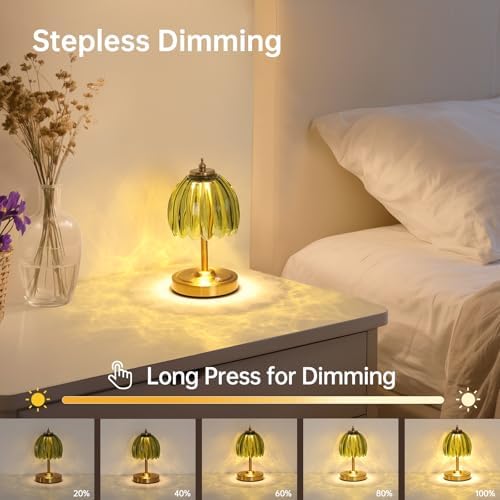 Shenmoyl Set of 2 Tulip Table Lamp with 5200mAh Battery & Touch Control, Cordless Small Table Lamp with 3 Colors, Rechargeable Battery Operated Table Lamps for Nightstand, Bedroom (Green Tulip) - Image 3