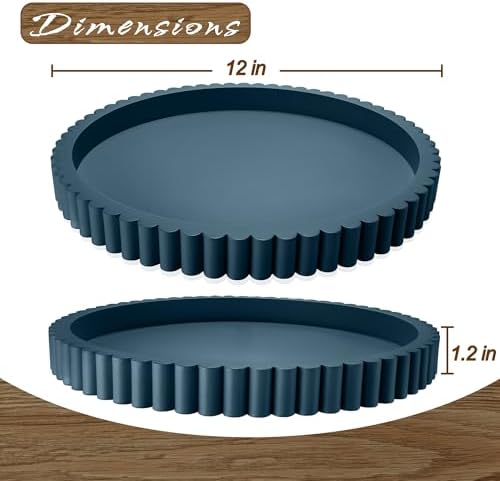 Handmade 12in Decorative Tray for Coffee Table Tray Decor, Blue Wooden Decorative Round Tray for Kitchen, Living Room, Home Decor - Image 2
