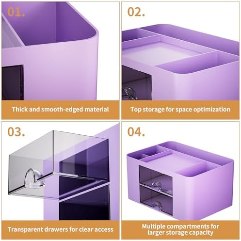 Marbrasse Pen Organizer with 2 Drawer, Multi-Functional Pencil Holder for Desk, Desk Organizers and Accessories with 5 Compartments + Drawer for Office Art Supplies (Purple) - Image 6