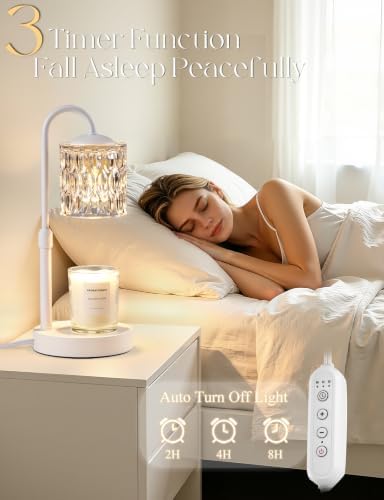 Briever Dimmable Candle Warmer Lamp with Timer, Height Adjustable Electric Candle Wax Warmer, Birthday Gifts for Women Mom, House Warming Gifts New Home Decor, Solid Wood Base, White Clear - Image 2