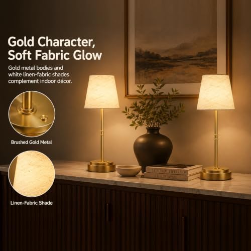 Cordless Table Lamps 2 Pack, Rechargeable Battery Operated Lamps, Gold - Image 3