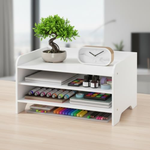 Bamboo File Organizer for Desk, Paper Tray with Pen Holder - Image 5