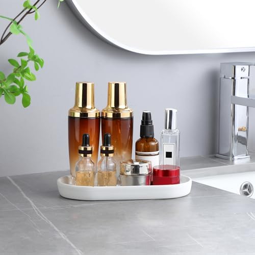 White Round Soap Dispenser Tray - 8'' Ceramic Vanity Tray for Bathroom Decorative, Jewelry Ring Dish, Comestic Holder, Kitchen Sink Countertop Organizer Plate - Image 7