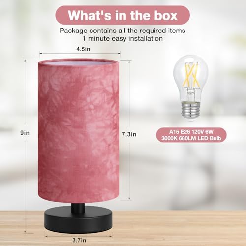 Fenmzee Small Table Lamps(Pink Shade - Black Base, 9" Inline Control) - Image 3