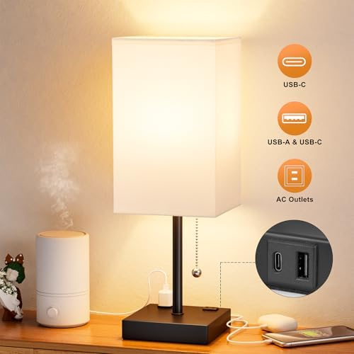 Bedside Lamp for Bedroom - 3 Color Temperatures, USB A+C, 2 AC Outlets - Image 4