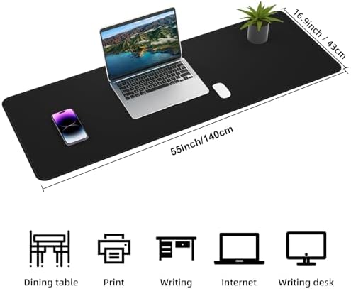 AFIING Cork Desk Mat 55" x 17", Dual-Sided Natural Cork & PU Leather Desk Pad, Non-Slip Waterproof Large Mouse Pad for Office, Home & Gaming (Black) - Image 2