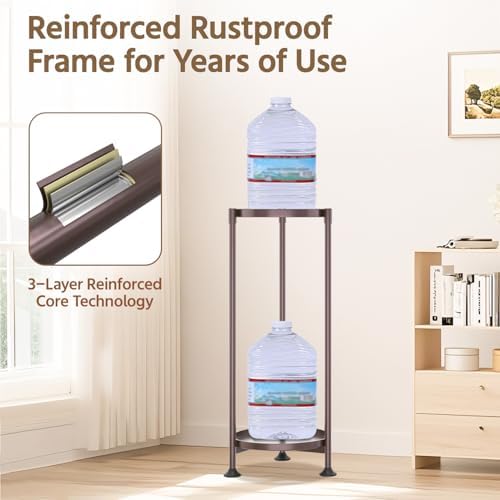 LASZOLA Metal Plant Stand Indoor Tall with 11 Inch Large Tray 2 Tier Brown - Image 4