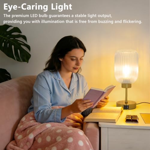 LAMSU Vintage Gold Touch Table Lamp, Small Desk Lamp with Clear Glass Shade, Bulb, Charging Port, Mid Century Modern Bedside Lamp, 3 Way Dimmable Nightstand Lamp for Bedroom Living Room Home Decor - Image 4