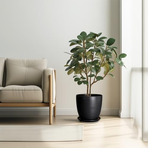 Ceramic Plant Pot 10 Inch - Large Planter Pots for Plants Indoor Outdoor Glazed Round Flower Pot with Drainage Hole and Saucer Black - Image 2