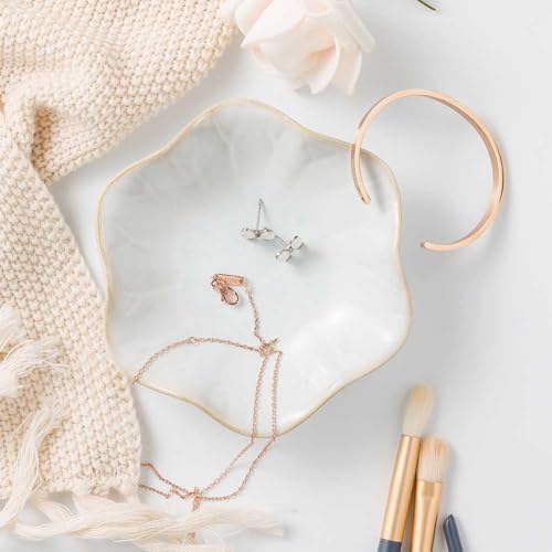 Teensery Ceramic Jewelry Dish Lotus Leaf Shape Jewelry Tray Decorative Trinket Plate Small Sauce Bowl Desktop Organizer for Earring Ring Bracelet Necklace, 1 Piece (White) - Image 2