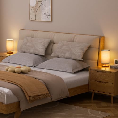 Fenmzee 8.5" Small Lamps for Bedroom Set of 2 - Beige Shade & Walnut Base - Image 7