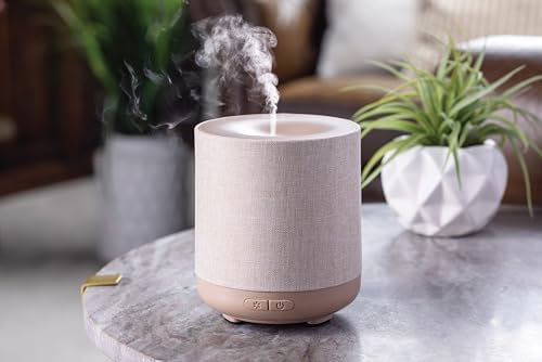 Airome Ceramic Essential Oil Diffuser|100 mL Humidifying Ultrasonic Aromatherapy Diffuser 8 Colorful LED Lights, Intermittent & Continual Mist, Auto Shut-Off, Natural Linen - Image 3