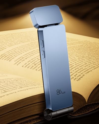 86lux Book Light, Rechargeable Clip-On LED Reading Light for Bed & Night Use - 3 Color Temperatures with Stepless Dimming, Ultralight Bookmark Design for Kids, Book Lovers, Blue by 86Lux