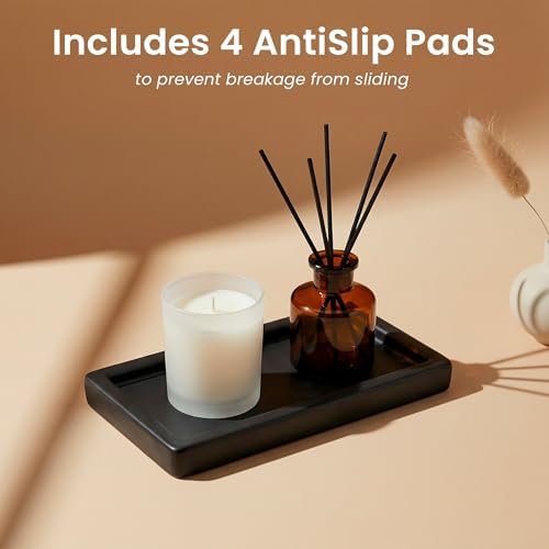 MaisoNovo Black Bathroom Tray Countertop - 7.4x5.1 inch Handcrafted Ceramic Kitchen Tray for Soap Bottles, Perfume, Jewelry - Moisture Resistant - Rectangle Bathroom Dish with 4 Anti-Slip Pads - Image 5