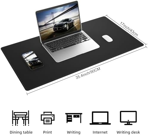 AFIING Desk Mat 35.4" x 17", Cork & PU Leather Desk Pad, Black - Image 3