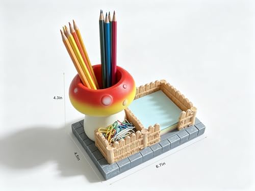 Mushroom Desk Organizer Resin 3 Compartments Pen Holder Cute Office Desk Accessories with Sticky Note Paperclip Holder for Home School Office Decor - Image 2