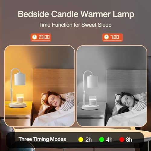 CASTLELIFE Candle Warmer Lamp with Timer & Dimmer, Height Adjustable Electric Wax Melt Warmer for Jar Candles, Gifts for Mom Home Decor, White - Image 6