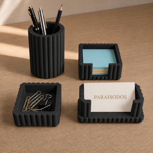 Concrete Desk Organizer Set of 4, Modern Desk Accessories, Black by Unknown