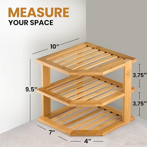 Bamboo Plate Organizer for Cabinet, 3 Tier Corner Shelf Riser, 2 Pack - Image 3