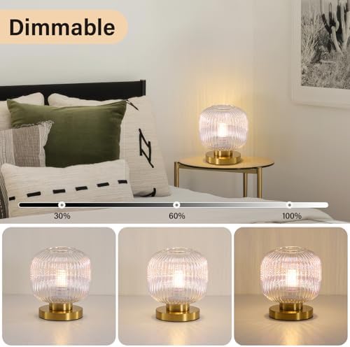 Colorful Glass Table Lamp,Vintage Gold Base Ribbed Bedside Lamp - Image 4