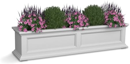 Mayne Fairfield 4ft Window Box - White - Durable Self Watering Resin Planter with Wall Mount Brackets, Plastic (5823-W) by Mayne